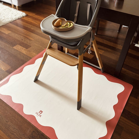 Kids Mealtime Floor Mat, Non-Slip & Waterproof - Red Frame