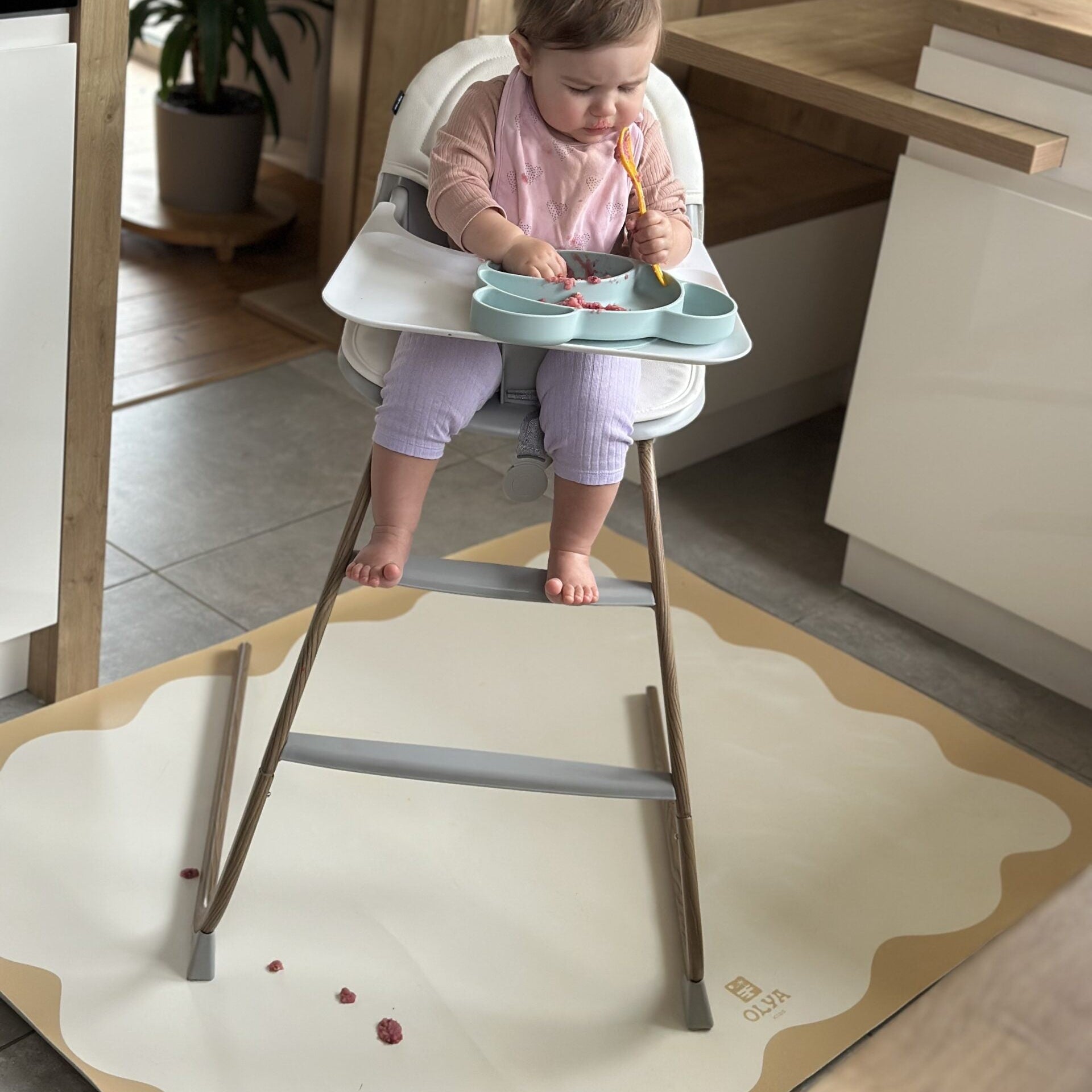 Kids Mealtime Floor Mat, Non-Slip & Waterproof - Yellow Frame